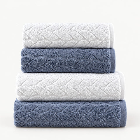 Striped Cotton Bath Towel Set of 4 – Indigo & White