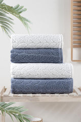 Striped Cotton Bath Towel Set of 4 – Indigo & White in a bathroom