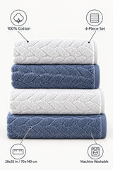Striped Cotton Bath Towel Set of 4 – Indigo & White – features