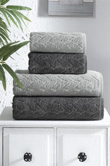 Striped Cotton Bath Towel Set of 4 – Multicolor in a bathroom
