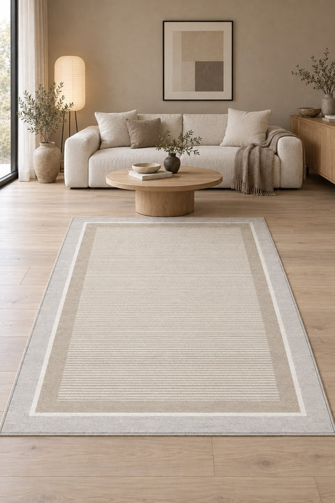 Striped Geometric Area Rug in a living room