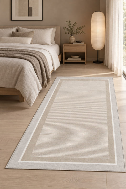 Striped Geometric Area Rug in a bedroom
