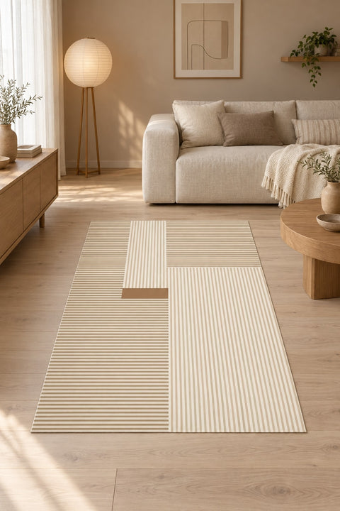 Striped Modern Area Rug in a living room