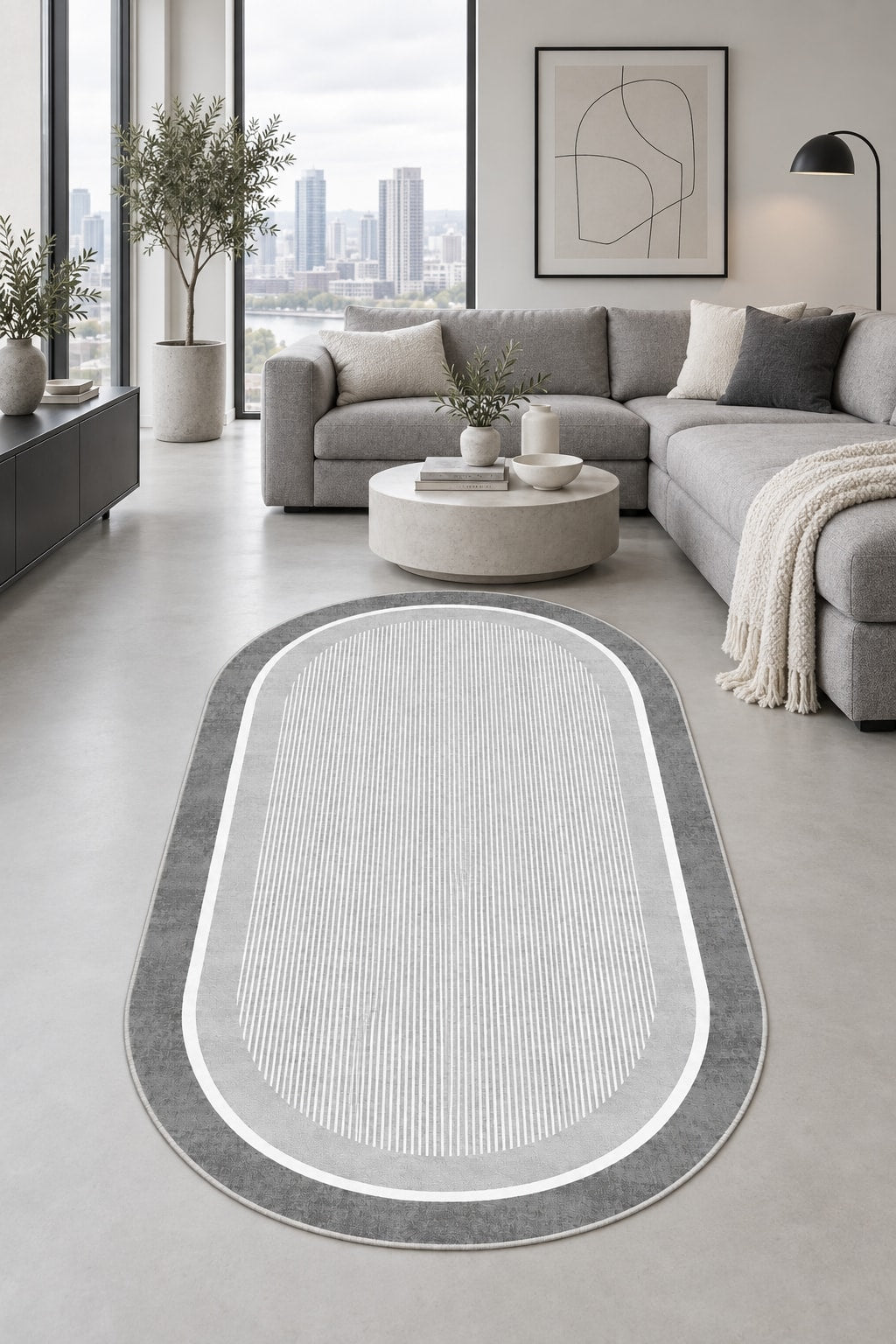 Striped Modern Area Rug in a living room