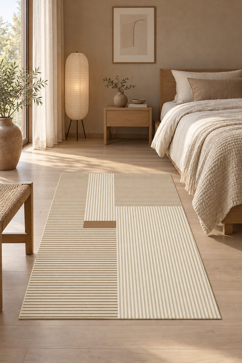 Striped Modern Area Rug in a bedroom