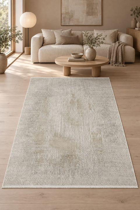 Striped Modern Area Rug – Beige in a living room