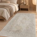 Striped Modern Area Rug – Beige in a bedroom
