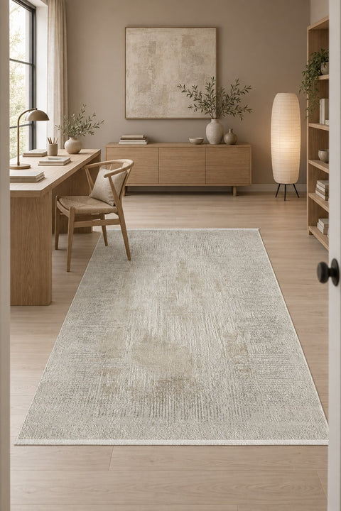 Striped Modern Area Rug – Beige in a office