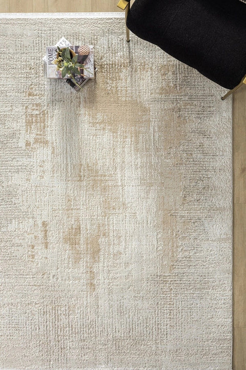 Striped Modern Area Rug – Beige in a living room