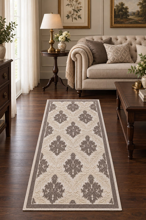 Striped Modern Area Rug – Brown in a living room