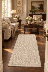 Striped Modern Area Rug – Cream in a living room