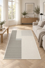 Striped Modern Area Rug – Gray in a living room