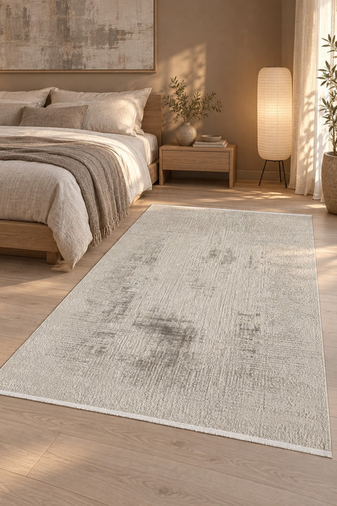 Striped Modern Area Rug – Gray in a bedroom