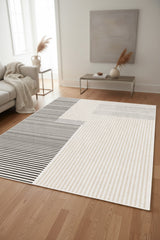 Striped Modern Area Rug – Gray in a living room