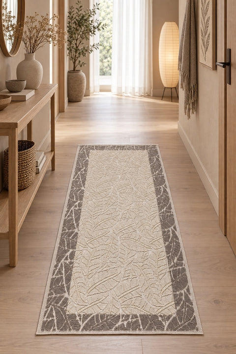 Striped Modern Area Rug – Light Brown in a hallway