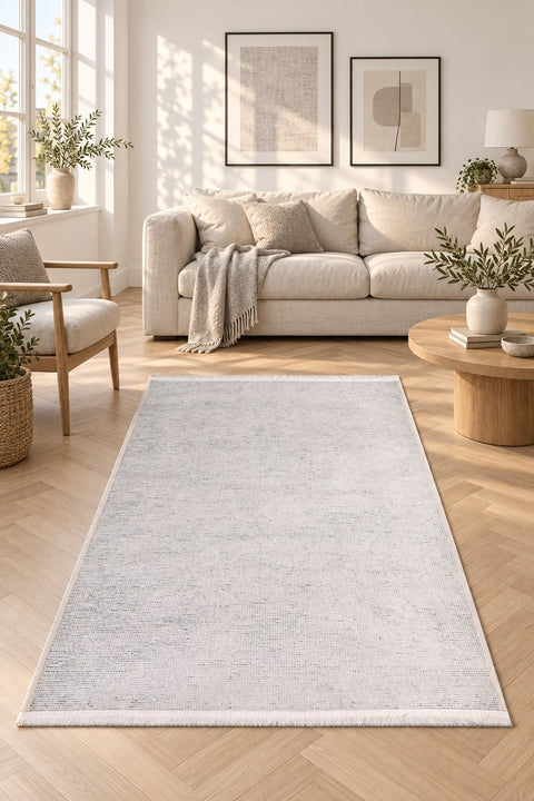 Striped Modern Area Rug – White in a living room
