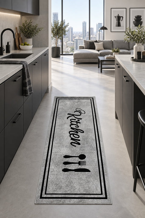 Striped Modern Kitchen Rug in a kitchen