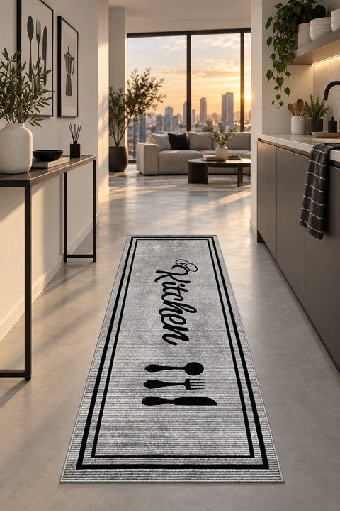 Striped Modern Kitchen Rug in a hallway