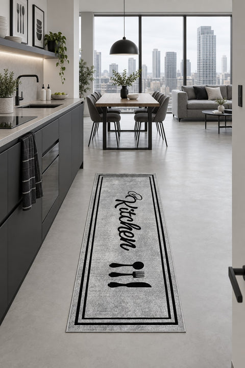 Striped Modern Kitchen Rug in a dining room