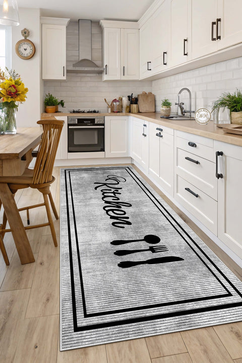 Striped Modern Kitchen Rug in a kitchen