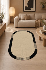 Striped Modern Kitchen Rug – Beige in a living room