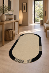 Striped Modern Kitchen Rug – Beige in a hallway