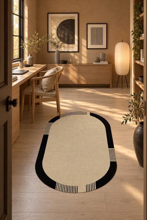 Striped Modern Kitchen Rug – Beige in a office