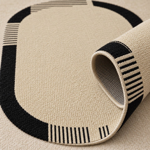 Striped Modern Kitchen Rug – Beige – texture close-up