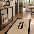 Striped Modern Kitchen Rug – Black in a hallway