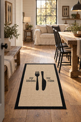Striped Modern Kitchen Rug – Black in a dining room