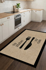 Striped Modern Kitchen Rug – Black in a kitchen