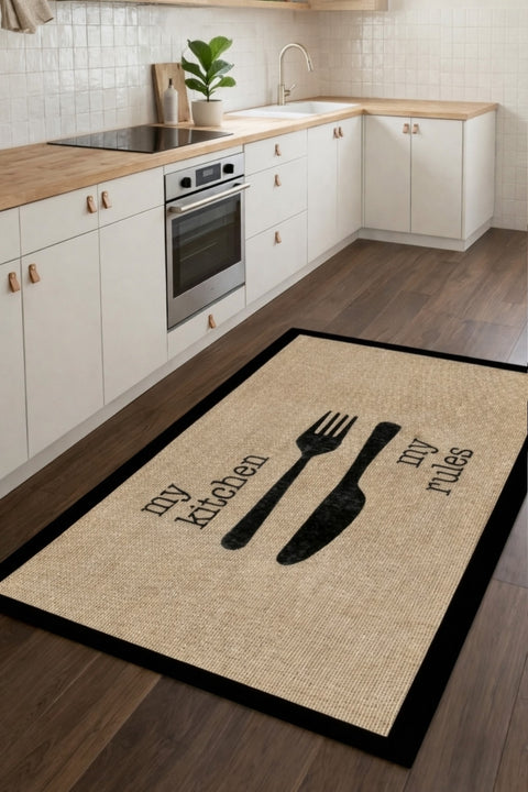 Striped Modern Kitchen Rug – Black in a kitchen