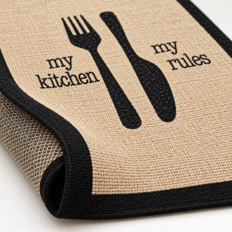 Striped Modern Kitchen Rug – Black – texture close-up