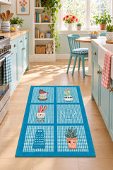 Striped Modern Kitchen Rug – Blue in a kitchen