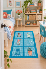 Striped Modern Kitchen Rug – Blue in a nursery