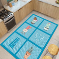 Striped Modern Kitchen Rug – Blue in a kitchen