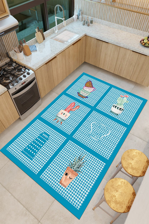 Striped Modern Kitchen Rug – Blue in a kitchen