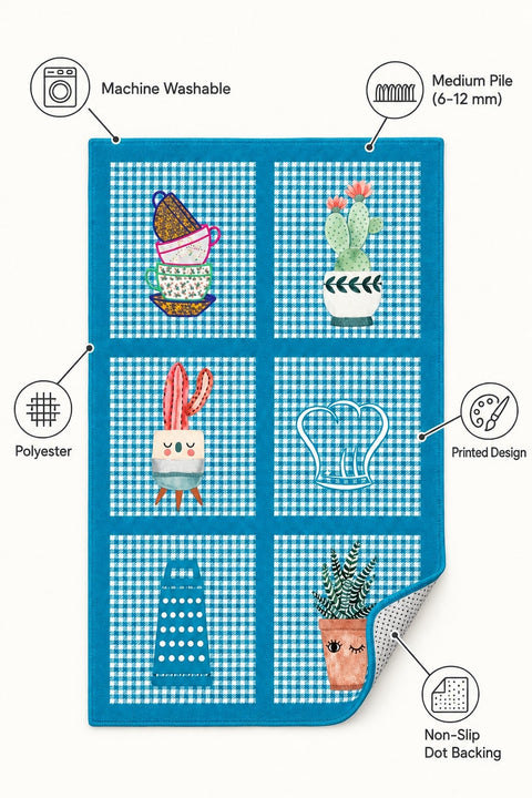 Striped Modern Kitchen Rug – Blue – features