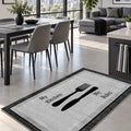 Striped Modern Kitchen Rug – Charcoal in a dining room