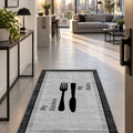 Striped Modern Kitchen Rug – Charcoal in a hallway