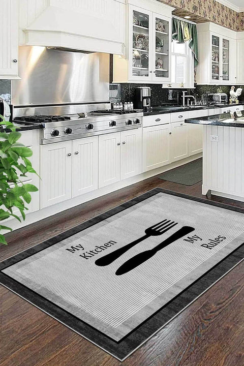 Striped Modern Kitchen Rug – Charcoal