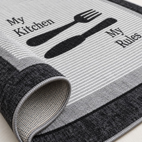 Striped Modern Kitchen Rug – Charcoal – texture close-up