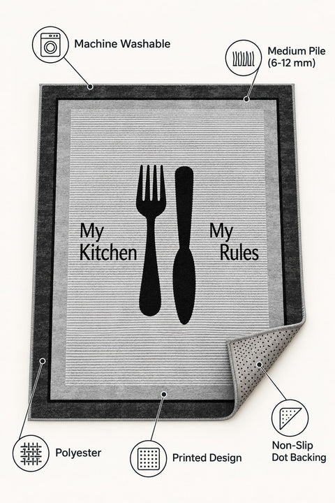 Striped Modern Kitchen Rug – Charcoal – features