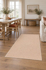 Striped Modern Kitchen Rug – Cream in a dining room