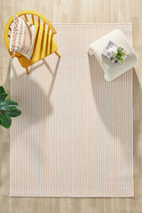 Striped Modern Kitchen Rug – Cream in a living room