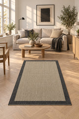 Striped Modern Kitchen Rug – Dark Gray in a living room