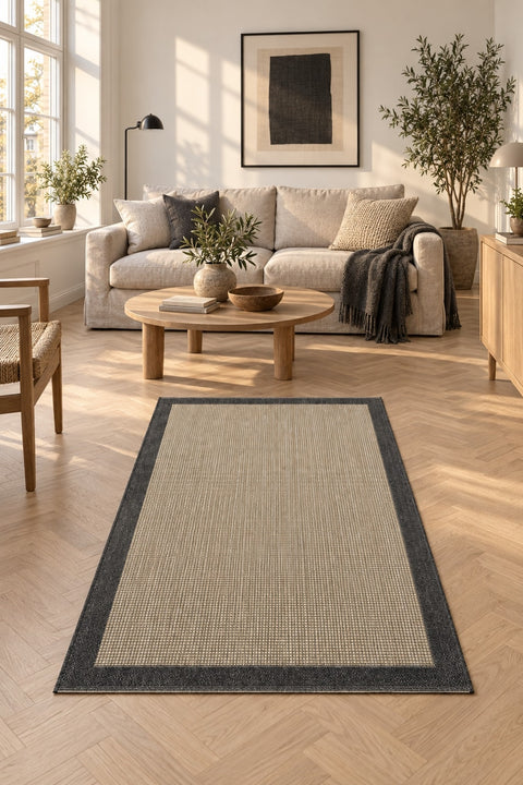 Striped Modern Kitchen Rug – Dark Gray in a living room