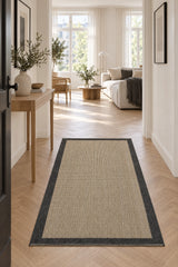 Striped Modern Kitchen Rug – Dark Gray in a hallway