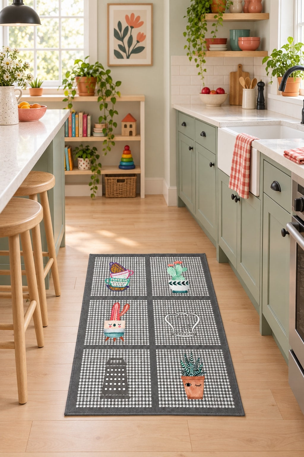 Striped Modern Kitchen Rug – Gray in a kitchen