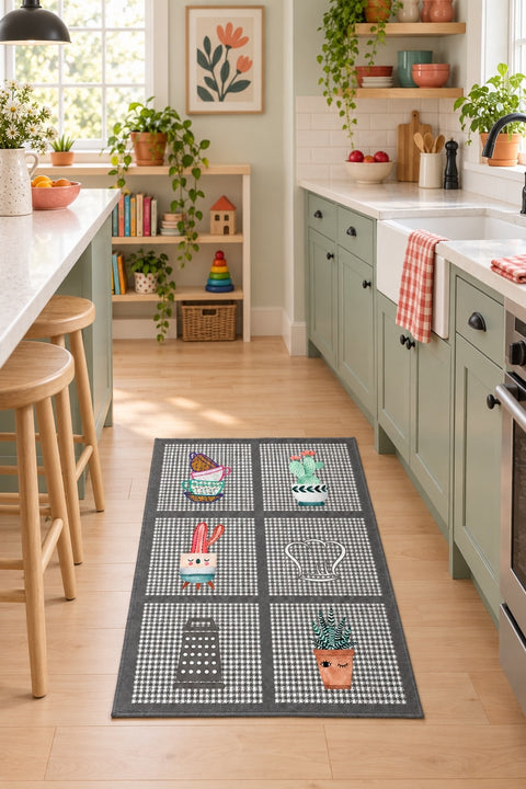 Striped Modern Kitchen Rug – Gray in a kitchen